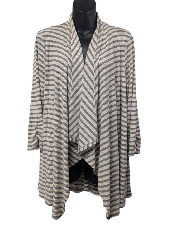 Maurices Tops - Maurices Plus Size 1 Gray White Stripe Lace Up Back Open Front Cardigan Duster